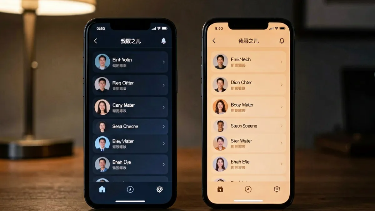 17se夜间模式与护眼模式切换界面，展示深色背景下的内容列表与切换按钮